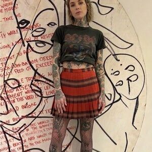 Vintage 60s Red Tartan Plaid Pleated Skirt